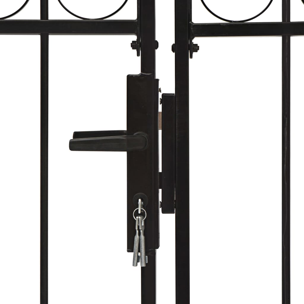 vidaXL Poartă de gard dublă cu arcadă, negru, 400 x 150 cm, oțel vidaXL Poartă de gard dublă cu arcadă, negru, 400 x 150 cm, oțel
