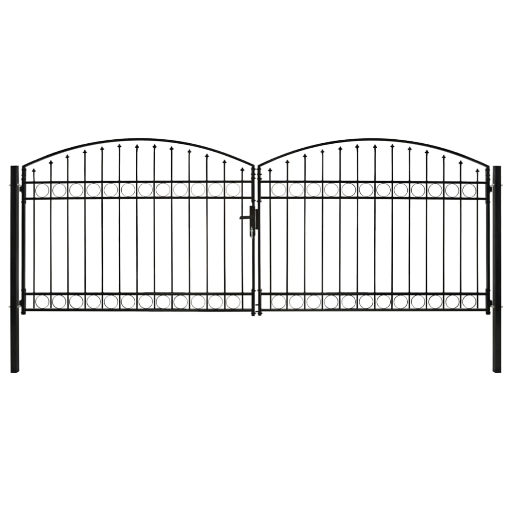 vidaXL Poartă de gard dublă cu arcadă, negru, 400 x 150 cm, oțel vidaXL Poartă de gard dublă cu arcadă, negru, 400 x 150 cm, oțel