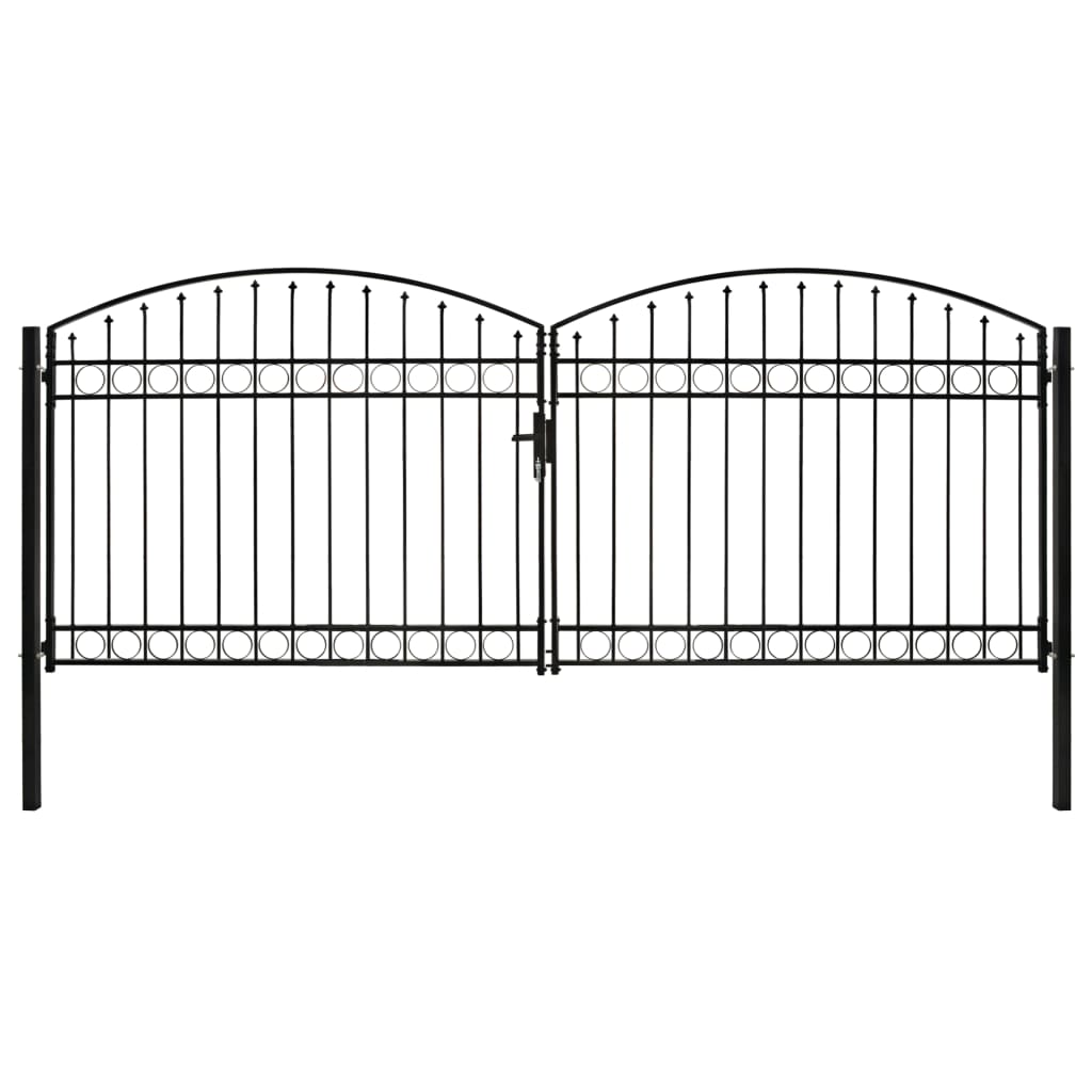 vidaXL Poartă de gard dublă cu arcadă, negru, 400 x 175 cm, oțel vidaXL Poartă de gard dublă cu arcadă, negru, 400 x 175 cm, oțel