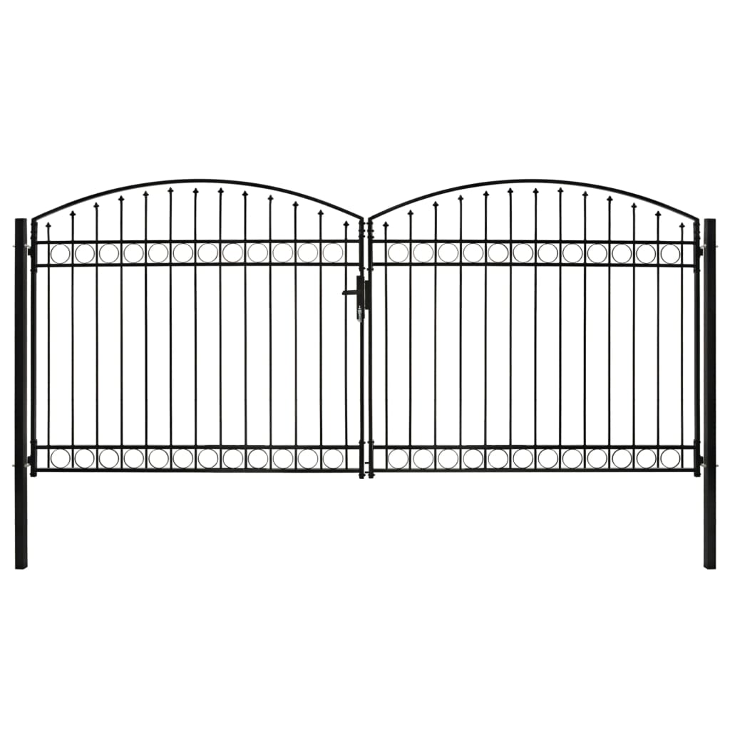 vidaXL Poartă de gard dublă cu vârf în arcadă, negru, 400x200 cm, oțel
