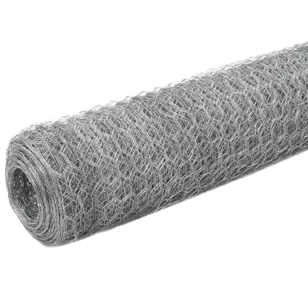 vidaXL Plasă de sârmă găini, argintiu, 25 x 1,2 m, oțel galvanizat
