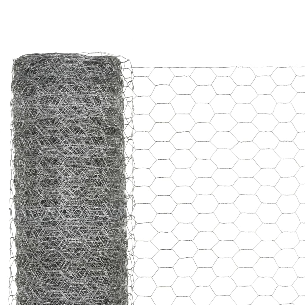 vidaXL Plasă de sârmă găini, argintiu, 25 x 1,2 m, oțel galvanizat