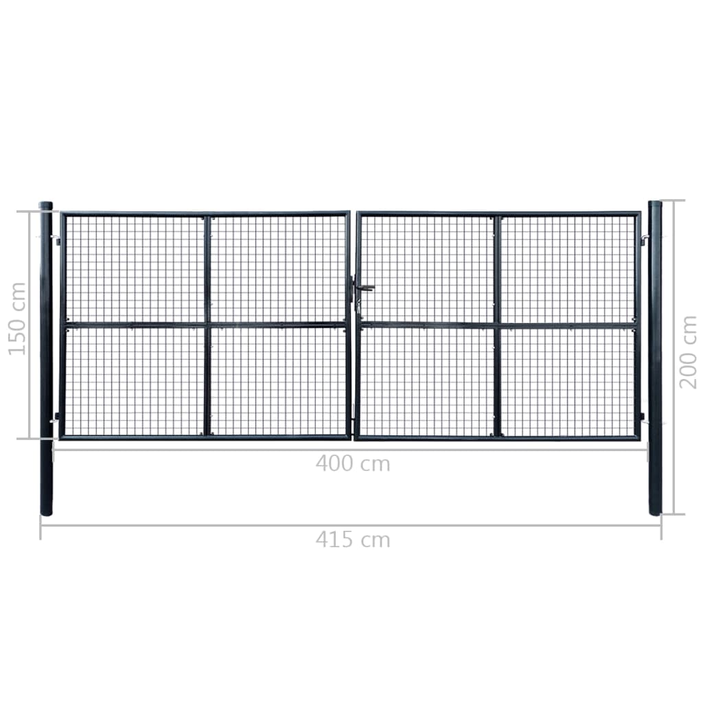 vidaXL Poartă din plasă grădină, oțel galvanizat, 400 x 150 cm, gri vidaXL Poartă din plasă grădină, oțel galvanizat, 400 x 150 cm, gri