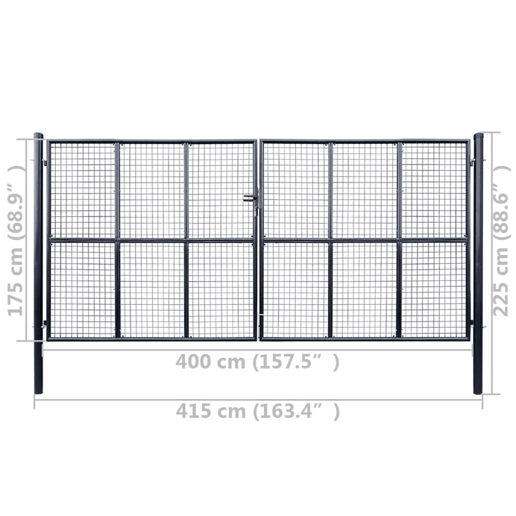 vidaXL Poartă din plasă grădină, oțel galvanizat, 400 x 175 cm, gri