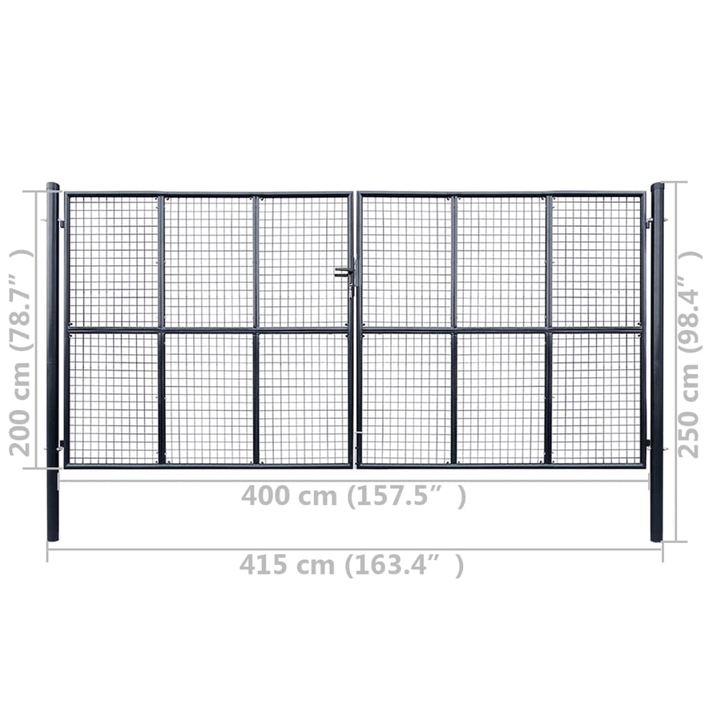 vidaXL Poartă din plasă grădină, oțel galvanizat, 400 x 100 cm, gri