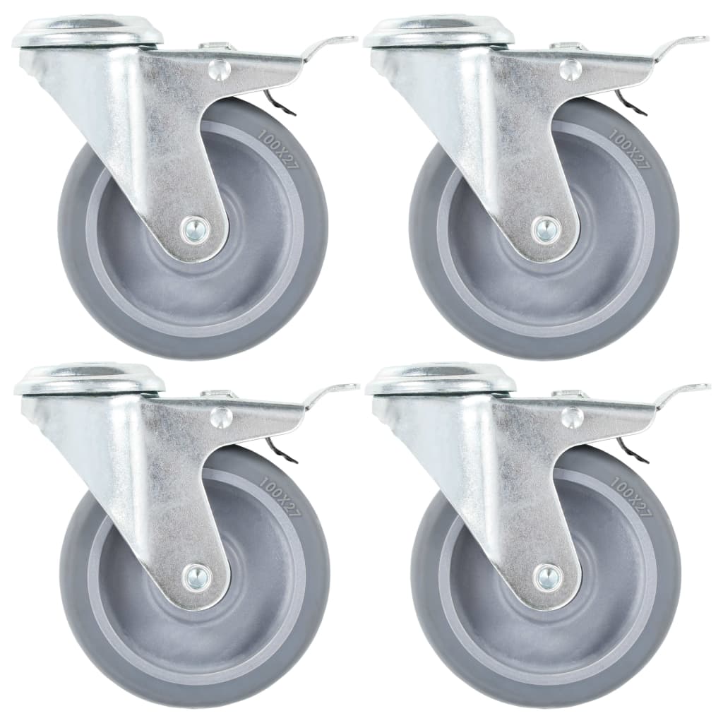 vidaXL Roți pivotante cu gaură șurub, frâne duble, 4 buc., 100 mm vidaXL Roți pivotante cu gaură șurub, frâne duble, 4 buc., 100 mm