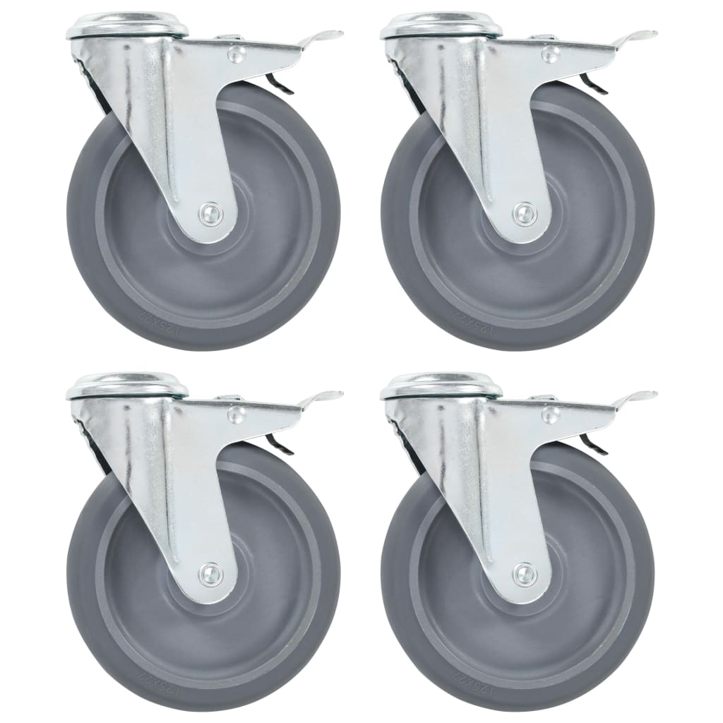 vidaXL Roți pivotante cu gaură șurub, frâne duble, 4 buc., 125 mm
