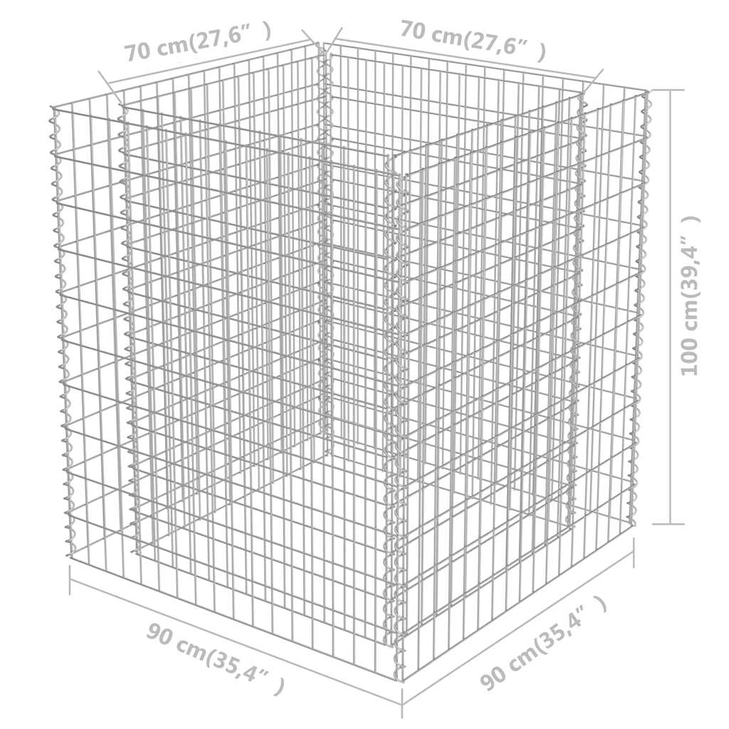 vidaXL Strat înălțat gabion, 90 x 90 x 100 cm, oțel galvanizat
