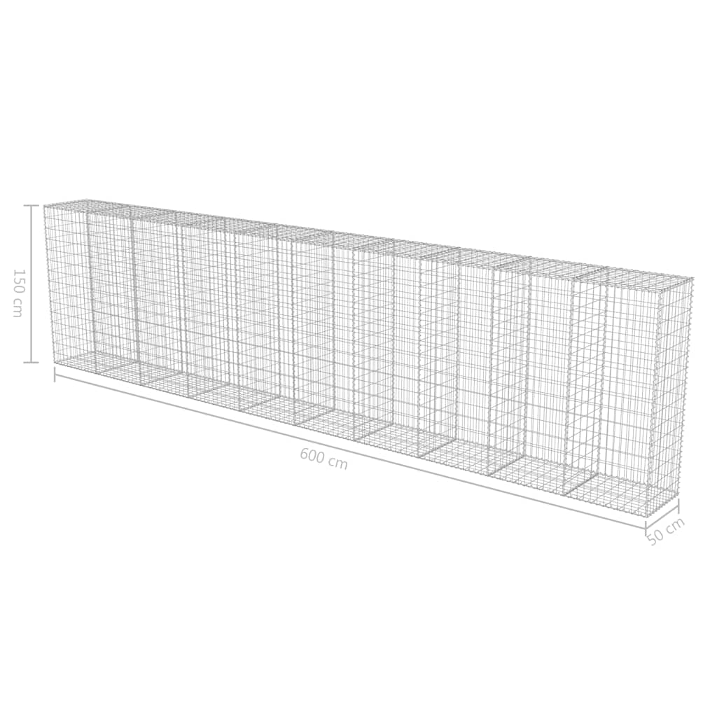 vidaXL Perete gabion cu capace, 600 x 50 x 150 cm, oțel galvanizat vidaXL Perete gabion cu capace, 600 x 50 x 150 cm, oțel galvanizat