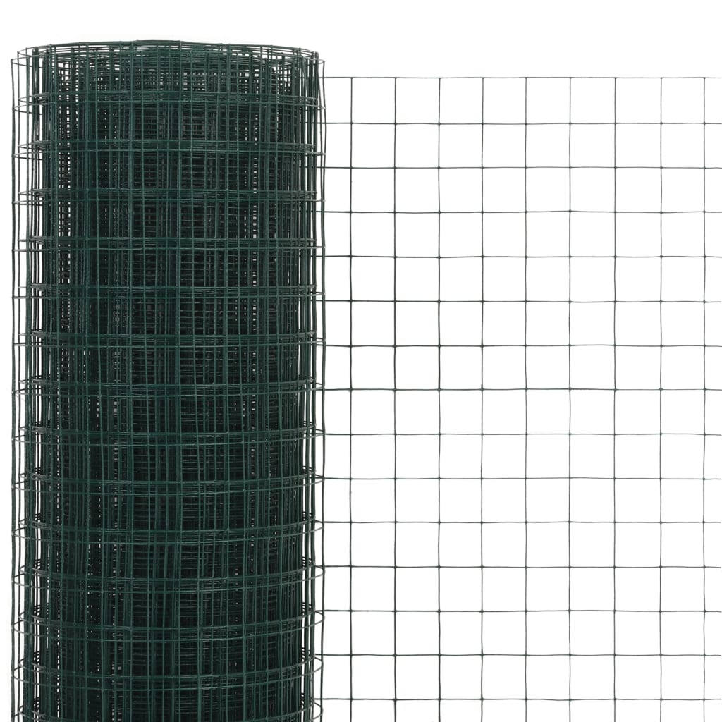 vidaXL Plasă de sârmă găini, verde, 25 x 1,5 m, oțel cu înveliș PVC