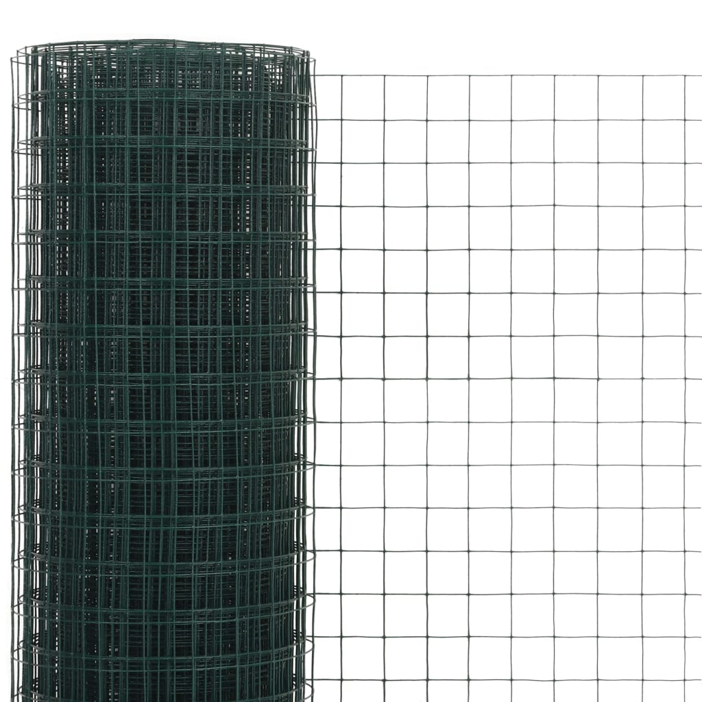 vidaXL Plasă de sârmă găini, verde, 25 x 1,5 m, oțel cu înveliș PVC