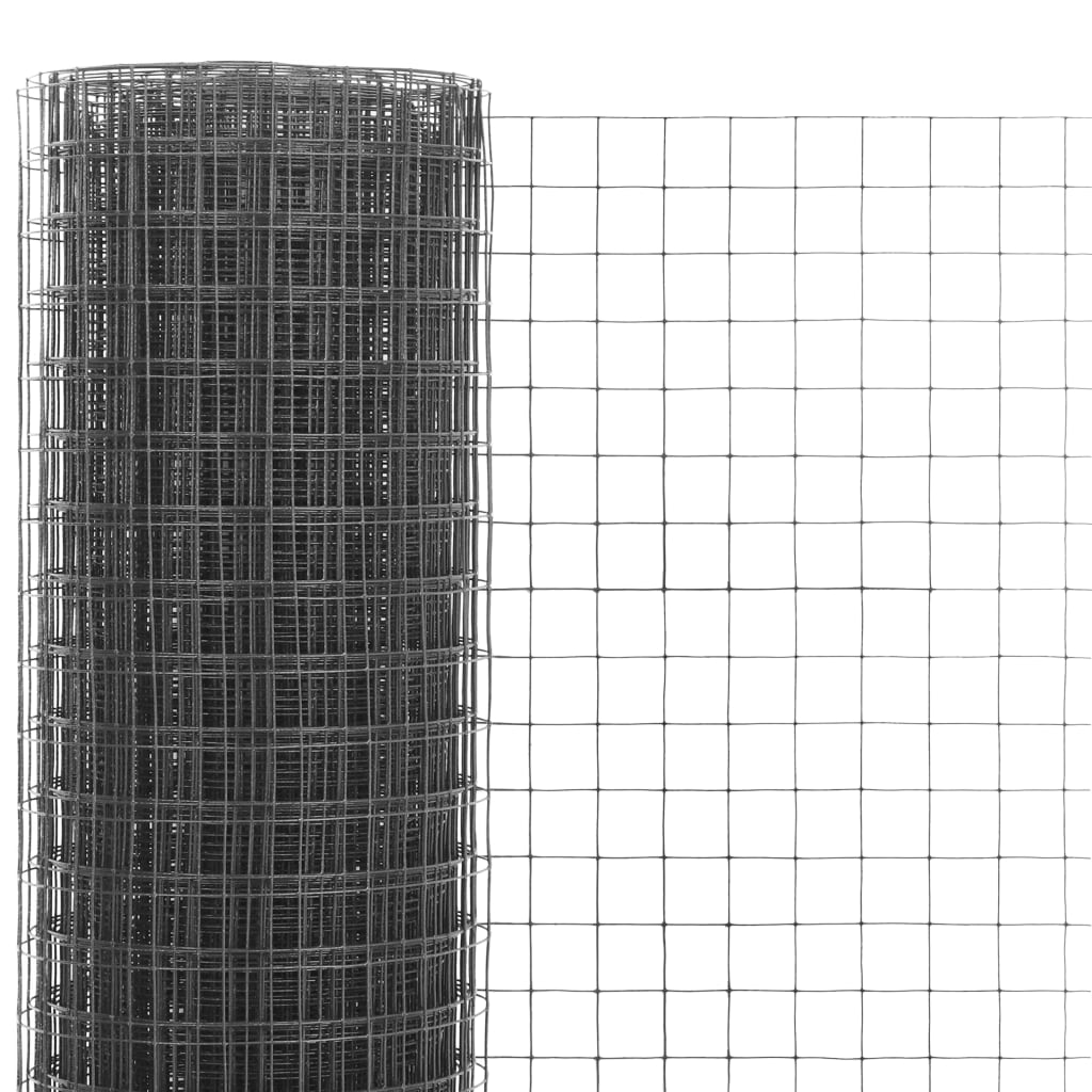 vidaXL Plasă de sârmă găini, gri, 10 x 1 m, oțel cu înveliș PVC