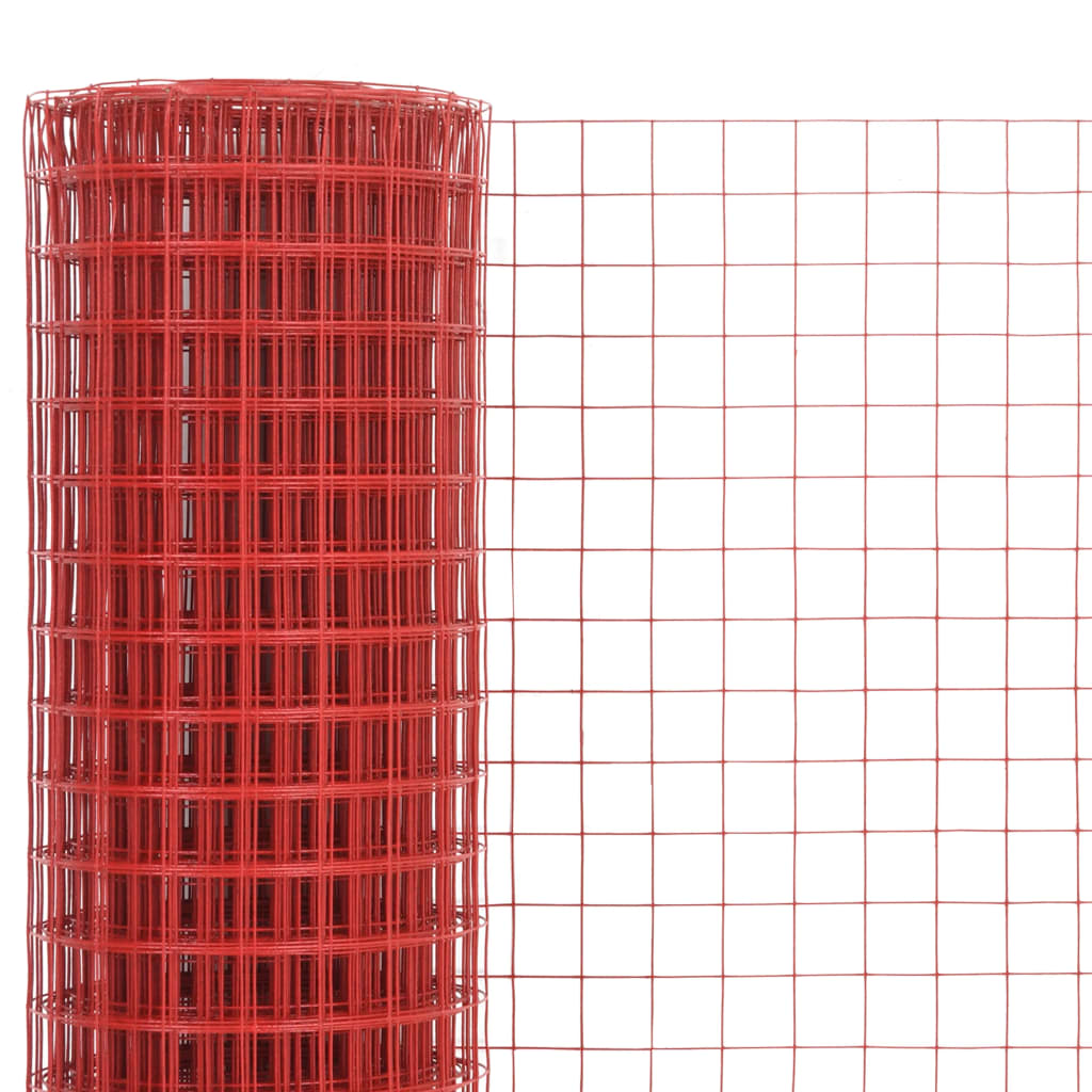 vidaXL Plasă de sârmă găini, roșu, 10 x 1 m, oțel cu înveliș PVC