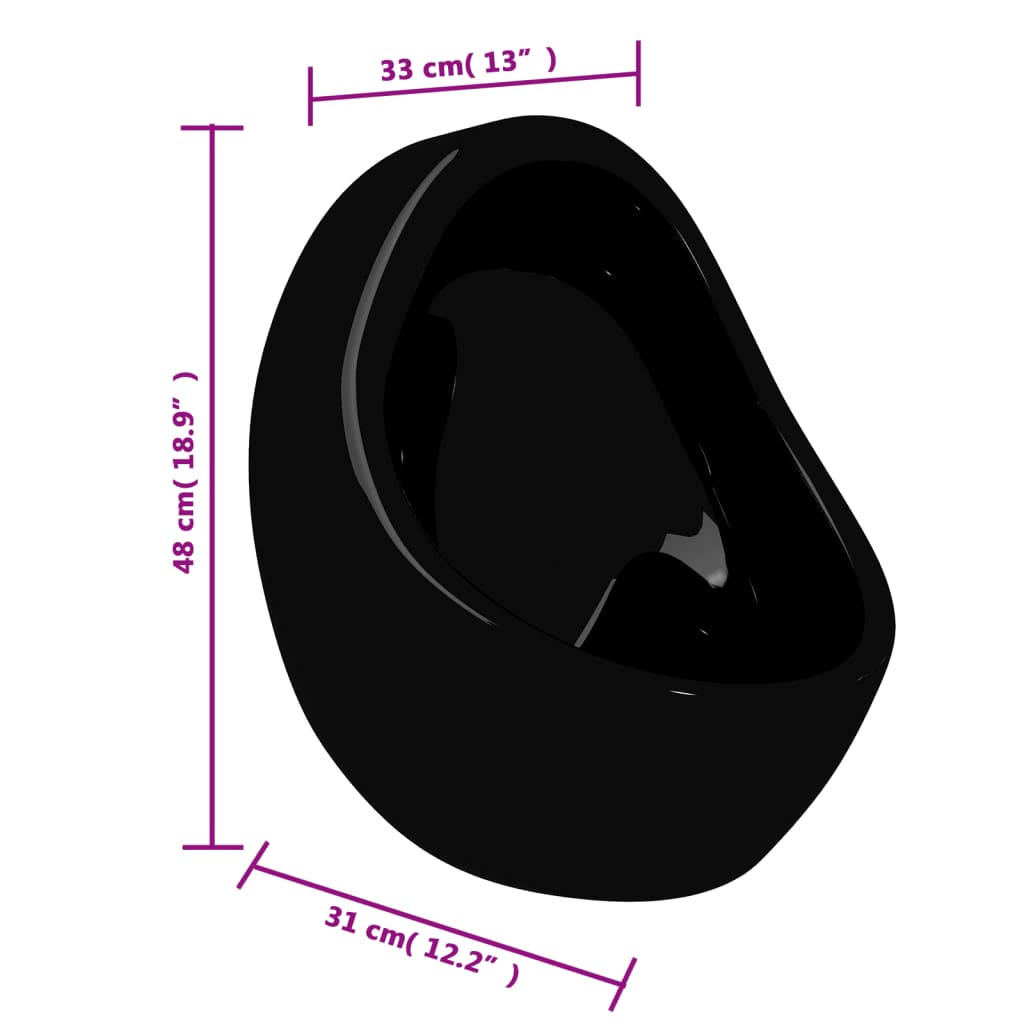 vidaXL Pisoar de perete cu supapă pentru spălare, negru, ceramică vidaXL Pisoar de perete cu supapă pentru spălare, negru, ceramică
