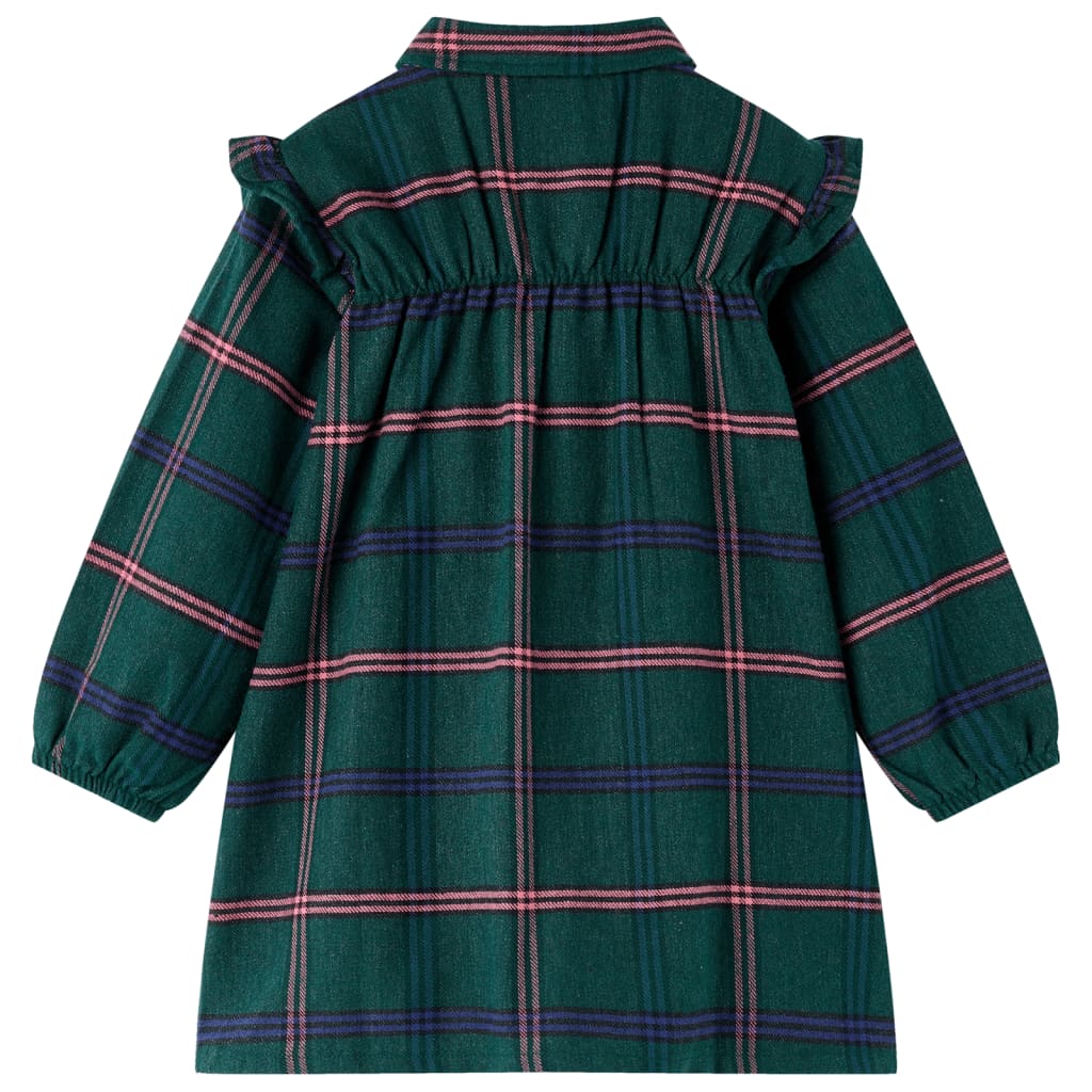 Rochie pentru copii cu mâneci lungi și volane, verde închis, 92