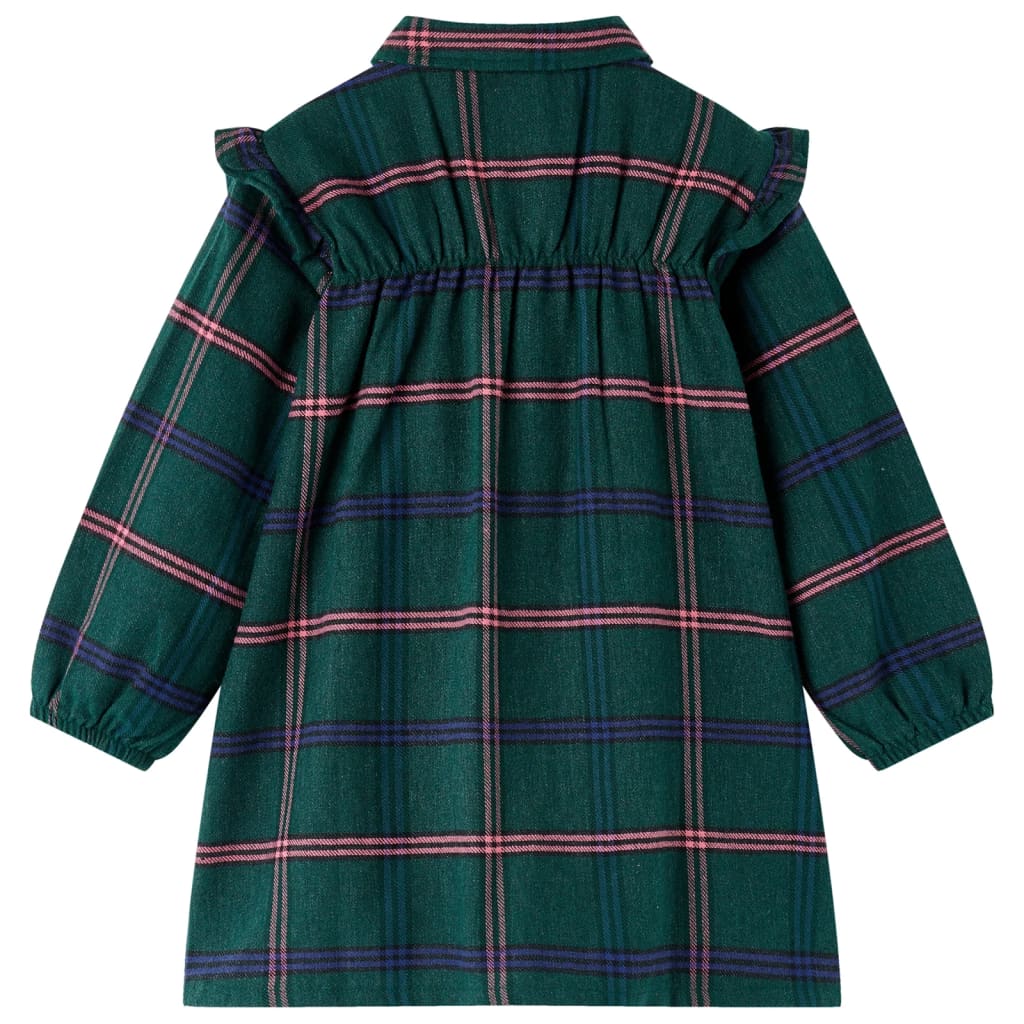 Rochie pentru copii cu mâneci lungi și volane, verde închis, 140