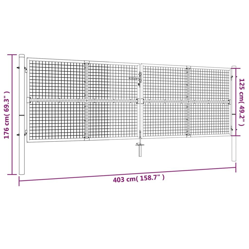 vidaXL Poartă de grădină, argintiu, 415 x 175 cm, oțel galvanizat vidaXL Poartă de grădină, argintiu, 415 x 175 cm, oțel galvanizat