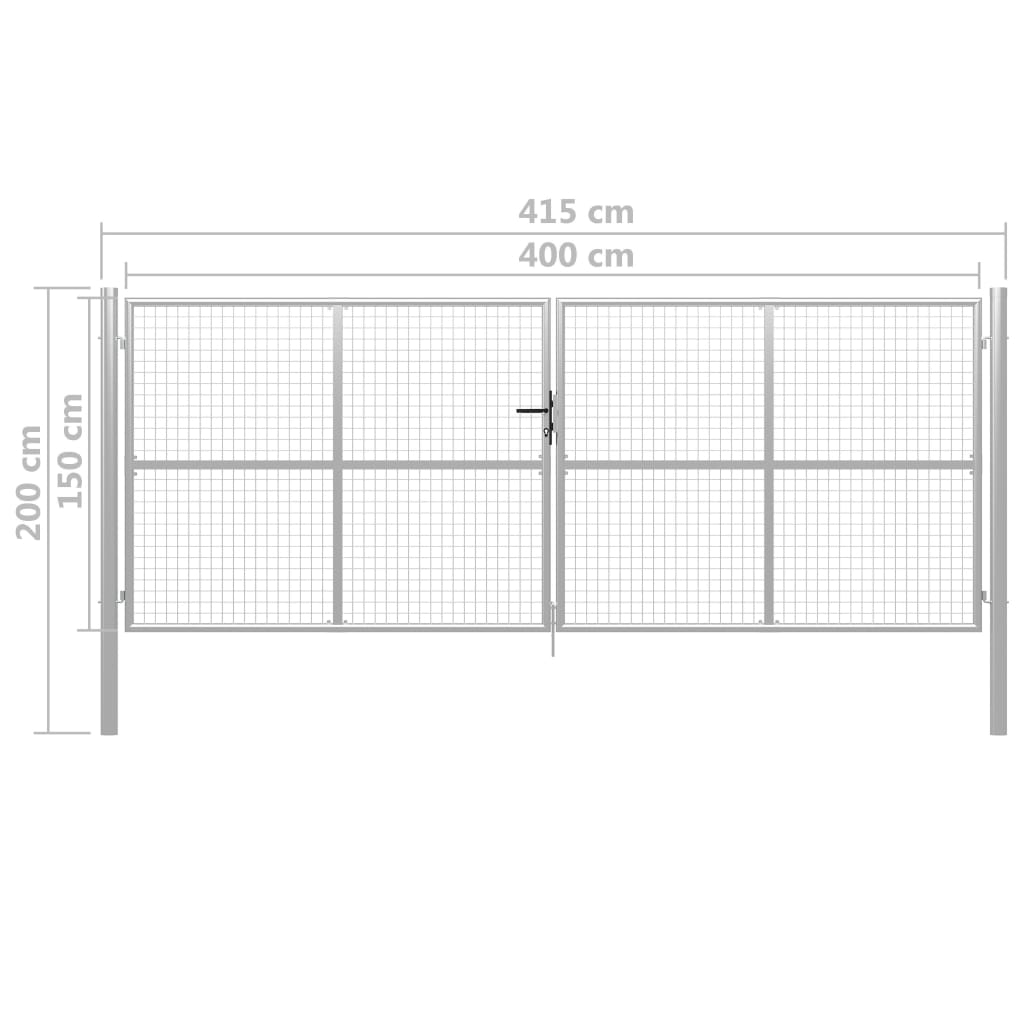 vidaXL Poartă de grădină, argintiu, 415 x 200 cm, oțel galvanizat vidaXL Poartă de grădină, argintiu, 415 x 200 cm, oțel galvanizat