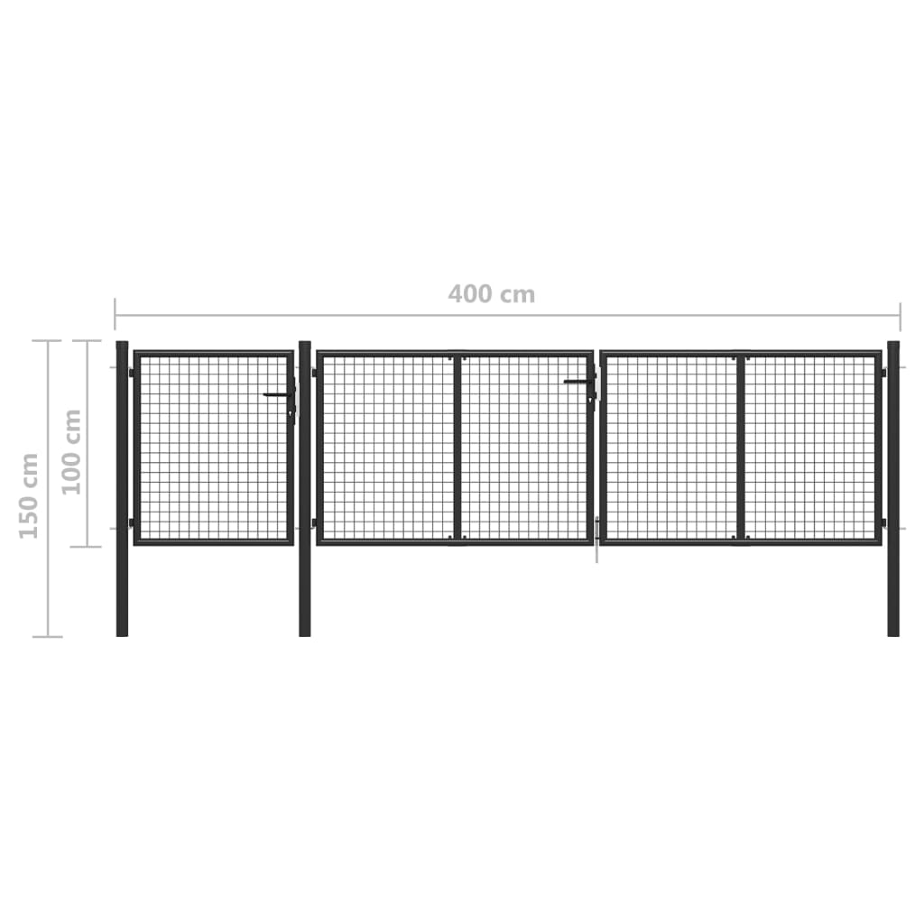 vidaXL Poartă de grădină, antracit, 400 x 100 cm, oțel vidaXL Poartă de grădină, antracit, 400 x 100 cm, oțel