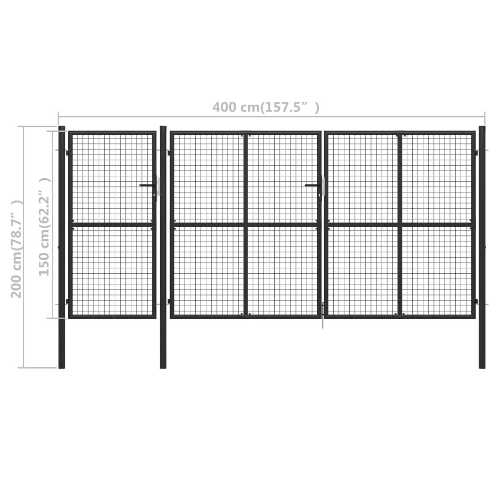 vidaXL Poartă de grădină, antracit, 400 x 150 cm, oțel vidaXL Poartă de grădină, antracit, 400 x 150 cm, oțel