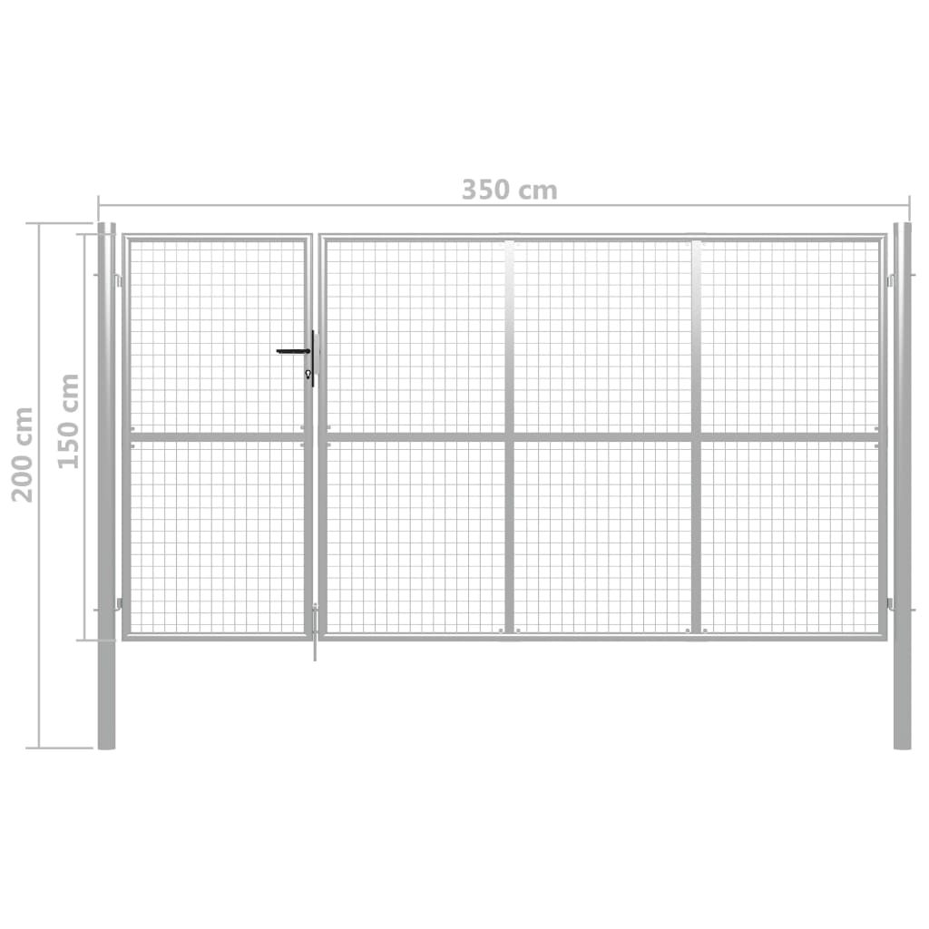 vidaXL Poartă de grădină, argintiu, 350 x 150 cm, oțel vidaXL Poartă de grădină, argintiu, 350 x 150 cm, oțel