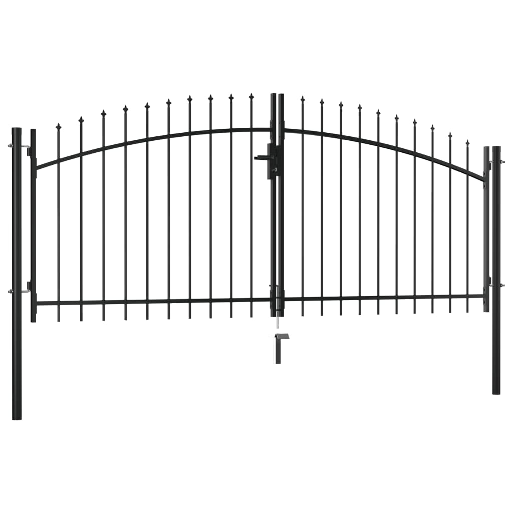 vidaXL Poartă de gard cu uși duble, cu vârfuri de suliță, 300 x 150 cm vidaXL Poartă de gard cu uși duble, cu vârfuri de suliță, 300 x 150 cm