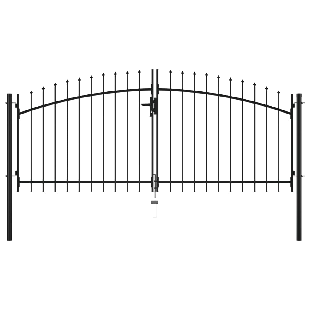 vidaXL Poartă de gard cu uși duble, cu vârfuri de suliță, 300 x 150 cm vidaXL Poartă de gard cu uși duble, cu vârfuri de suliță, 300 x 150 cm