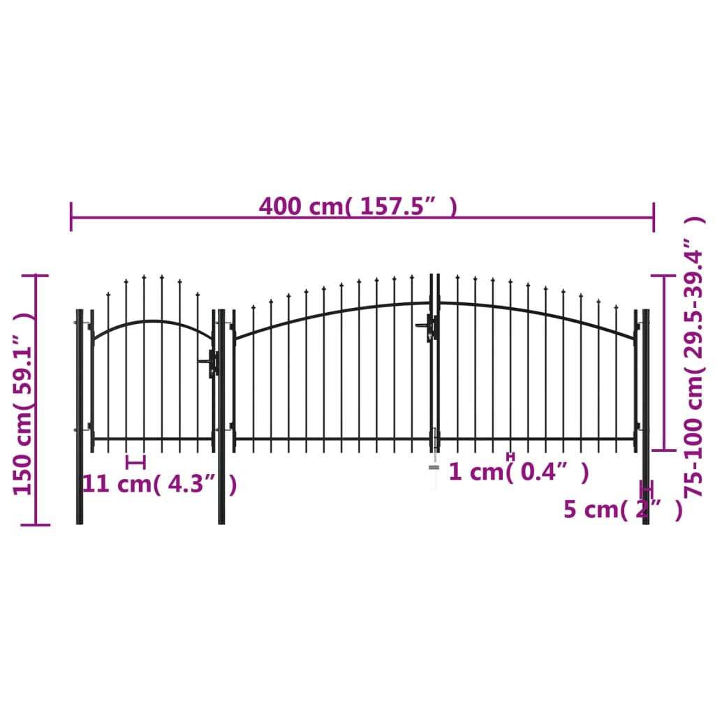 vidaXL Poartă de grădină, negru, 1,5 x 4 m, oțel
