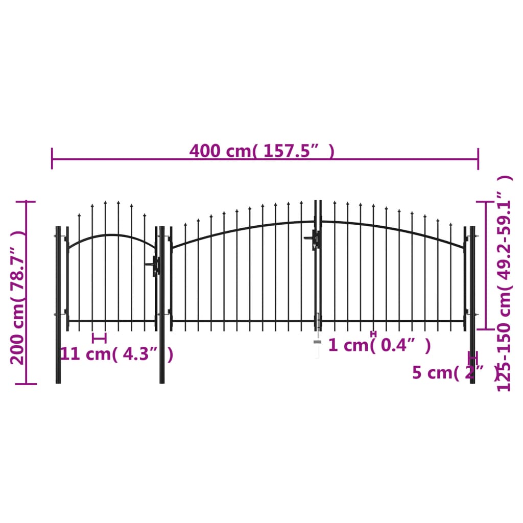 vidaXL Poartă de grădină, negru, 2 x 4 m, oțel vidaXL Poartă de grădină, negru, 2 x 4 m, oțel