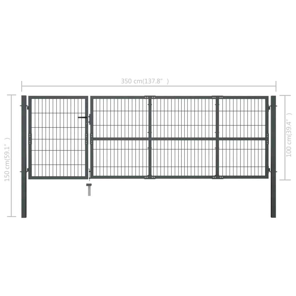 vidaXL Poartă de grădină cu stâlpi, antracit, 350 x 100 cm, oțel