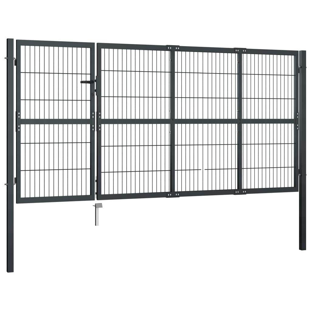 vidaXL Poartă de grădină cu stâlpi, antracit, 350 x 120 cm, oțel vidaXL Poartă de grădină cu stâlpi, antracit, 350 x 120 cm, oțel