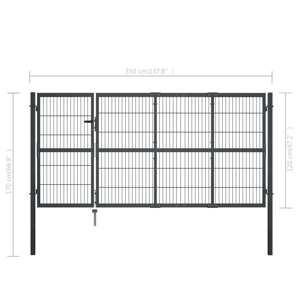 vidaXL Poartă de grădină cu stâlpi, antracit, 350 x 120 cm, oțel vidaXL Poartă de grădină cu stâlpi, antracit, 350 x 120 cm, oțel