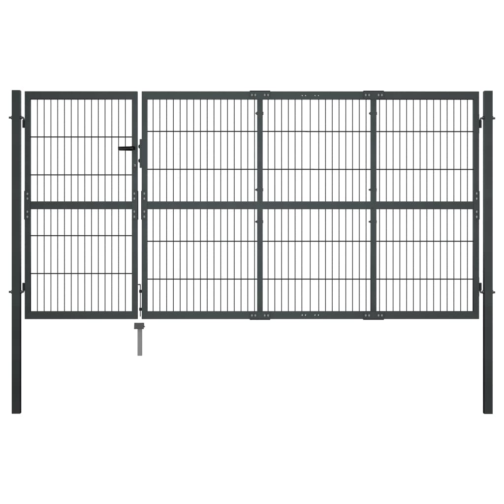 vidaXL Poartă de grădină cu stâlpi, antracit, 350 x 120 cm, oțel vidaXL Poartă de grădină cu stâlpi, antracit, 350 x 120 cm, oțel