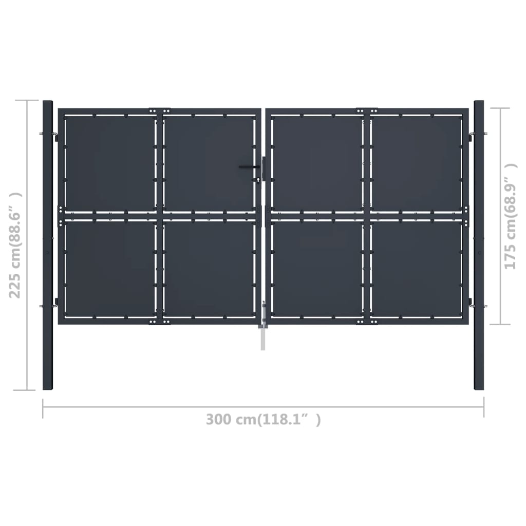 vidaXL Poartă de grădină, antracit, 300 x 175 cm, oțel vidaXL Poartă de grădină, antracit, 300 x 175 cm, oțel