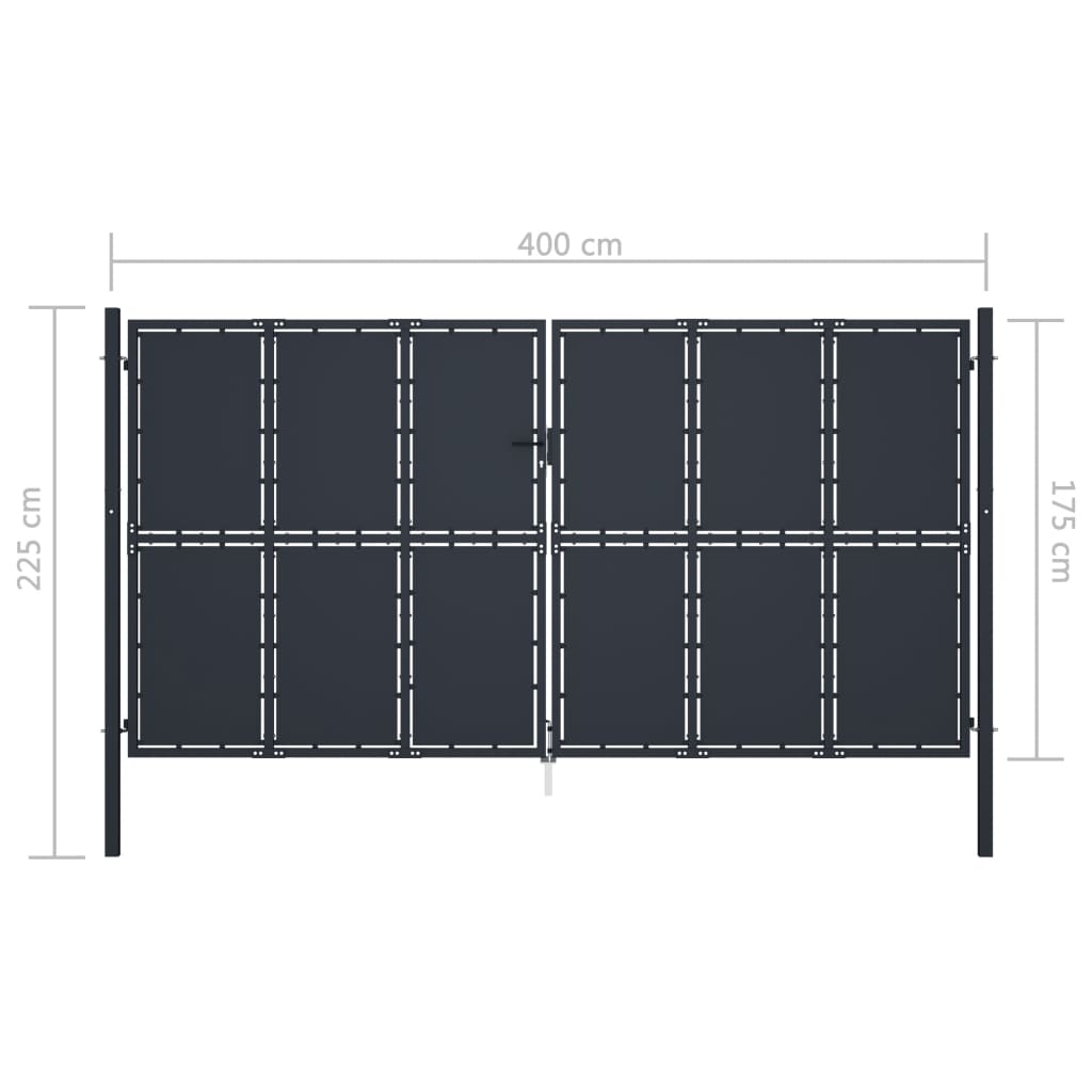 vidaXL Poartă de grădină, antracit, 400 x 175 cm, oțel