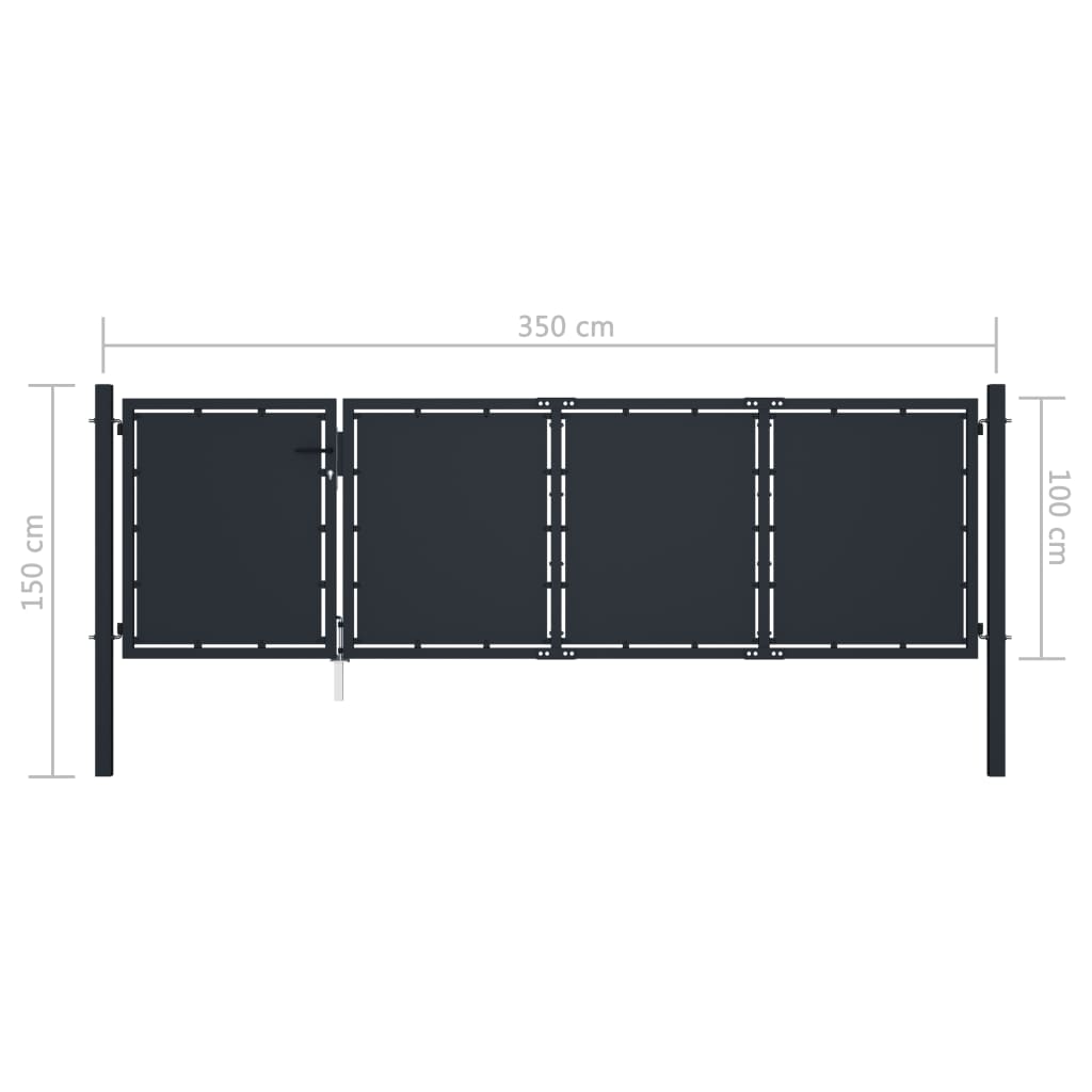vidaXL Poartă de grădină, antracit, 350 x 100 cm, oțel vidaXL Poartă de grădină, antracit, 350 x 100 cm, oțel