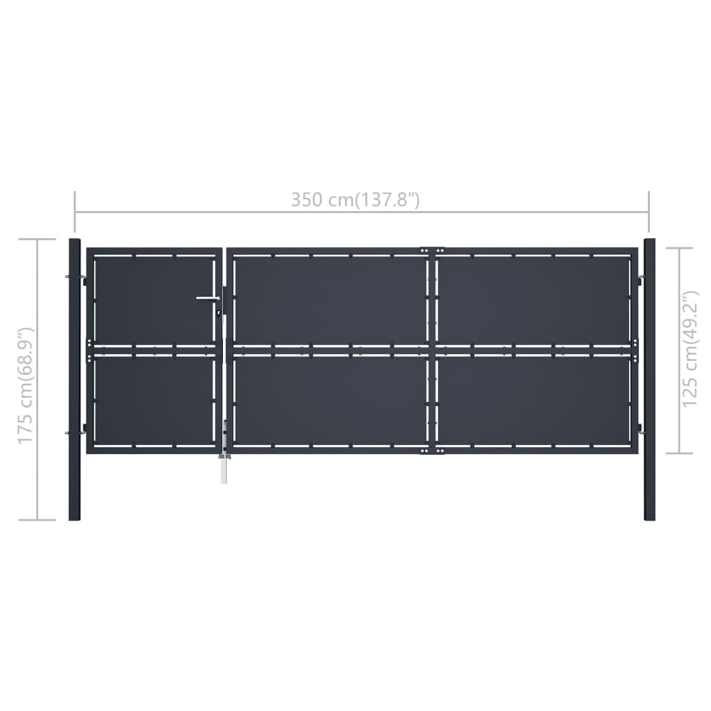 vidaXL Poartă de grădină, antracit, 350 x 125 cm, oțel vidaXL Poartă de grădină, antracit, 350 x 125 cm, oțel