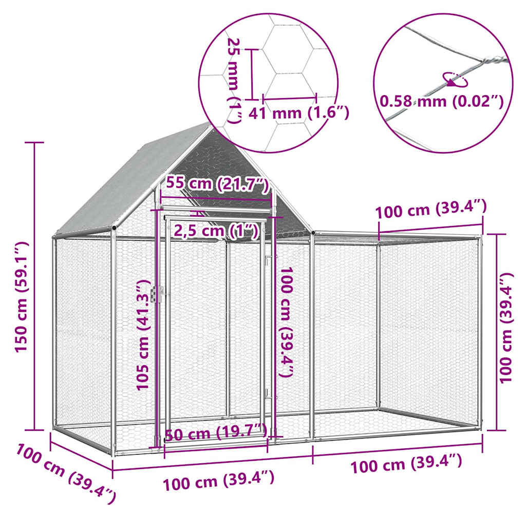 vidaXL Coteț pentru păsări, 2 x 1 x 1,5 m, oțel galvanizat vidaXL Coteț pentru păsări, 2 x 1 x 1,5 m, oțel galvanizat