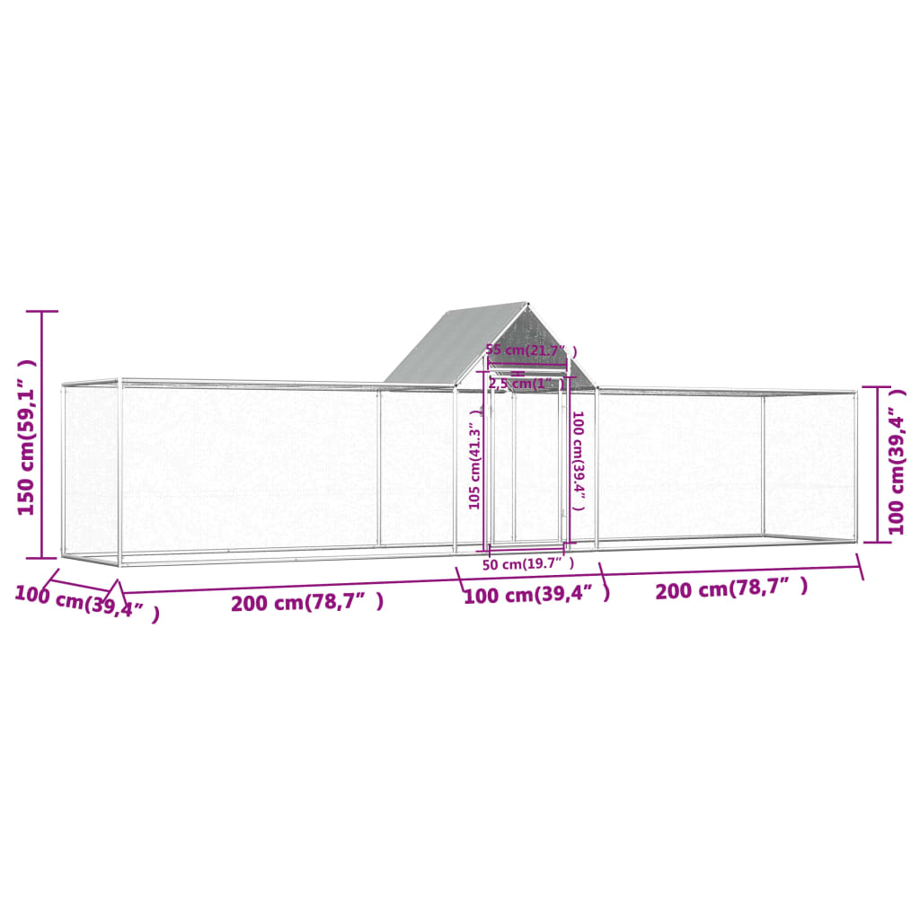 vidaXL Coteț pentru păsări, 5 x 1 x 1,5 m, oțel galvanizat vidaXL Coteț pentru păsări, 5 x 1 x 1,5 m, oțel galvanizat