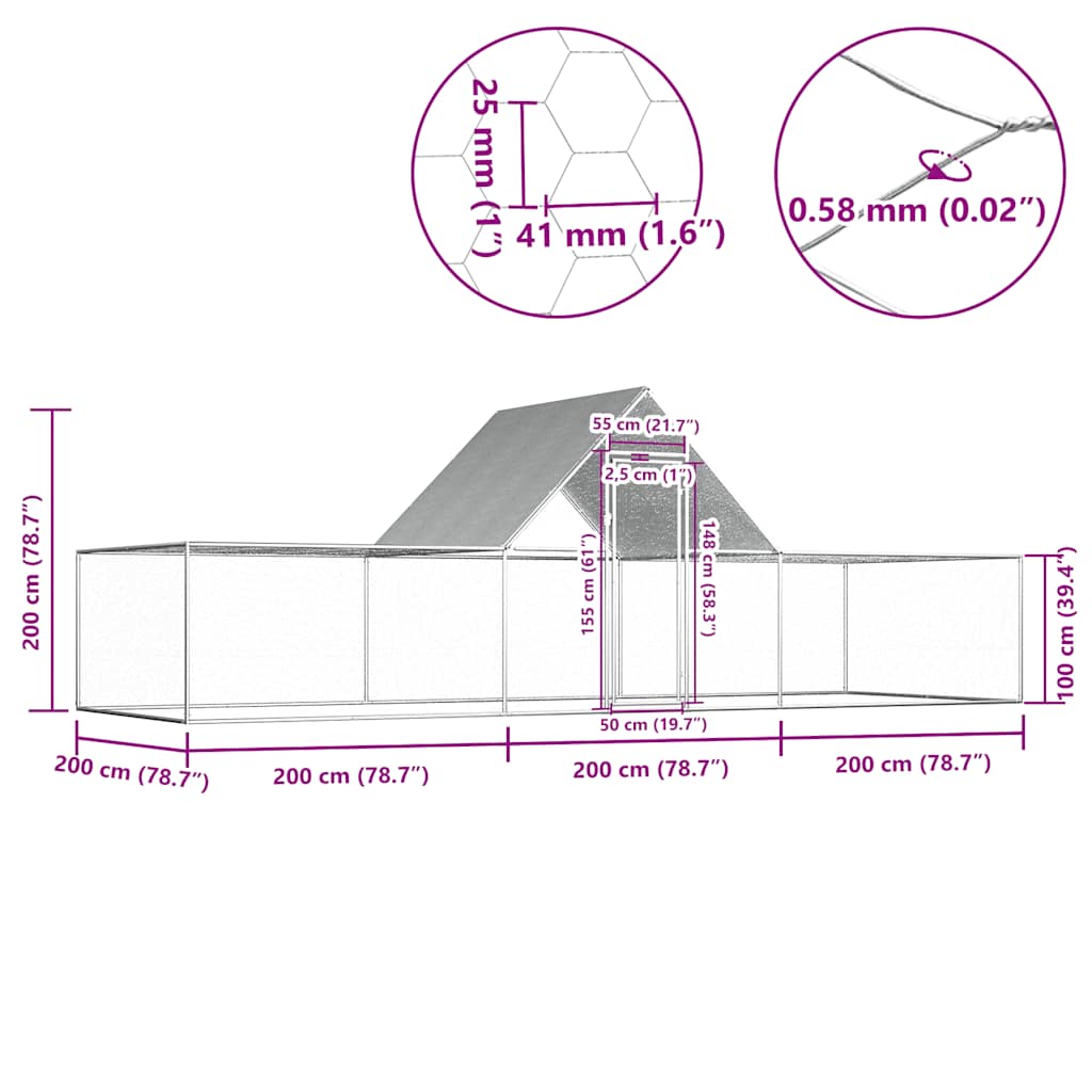 vidaXL Coteț pentru păsări, 6 x 2 x 2 m, oțel galvanizat vidaXL Coteț pentru păsări, 6 x 2 x 2 m, oțel galvanizat