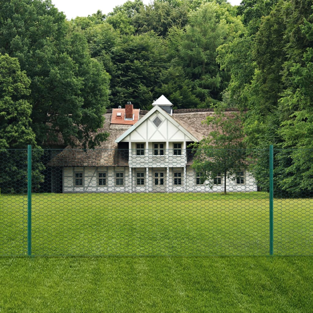 vidaXL Gard din plasă de sârmă cu stâlpi, verde, 25 x 0,5 m, oțel vidaXL Gard din plasă de sârmă cu stâlpi, verde, 25 x 0,5 m, oțel