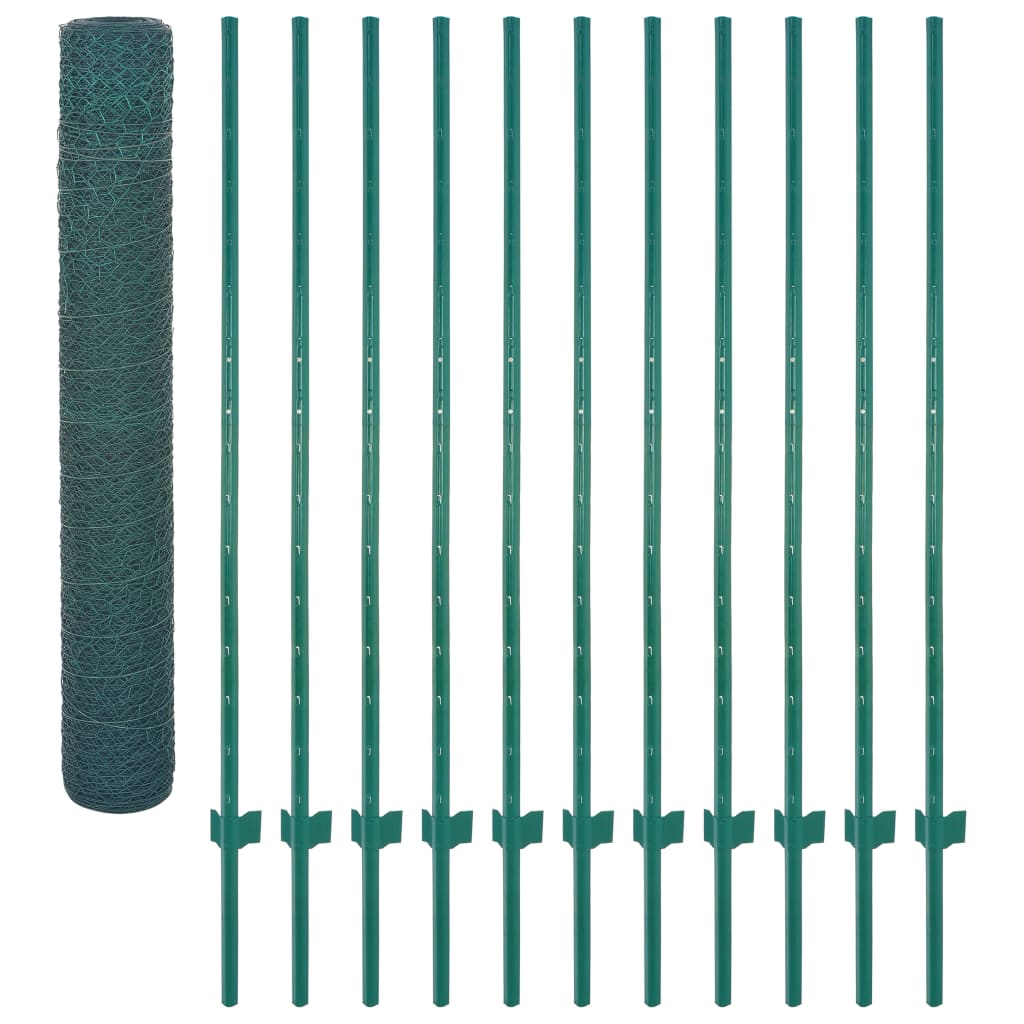 vidaXL Gard din plasă de sârmă cu stâlpi, verde, 25 x 2 m, oțel vidaXL Gard din plasă de sârmă cu stâlpi, verde, 25 x 2 m, oțel