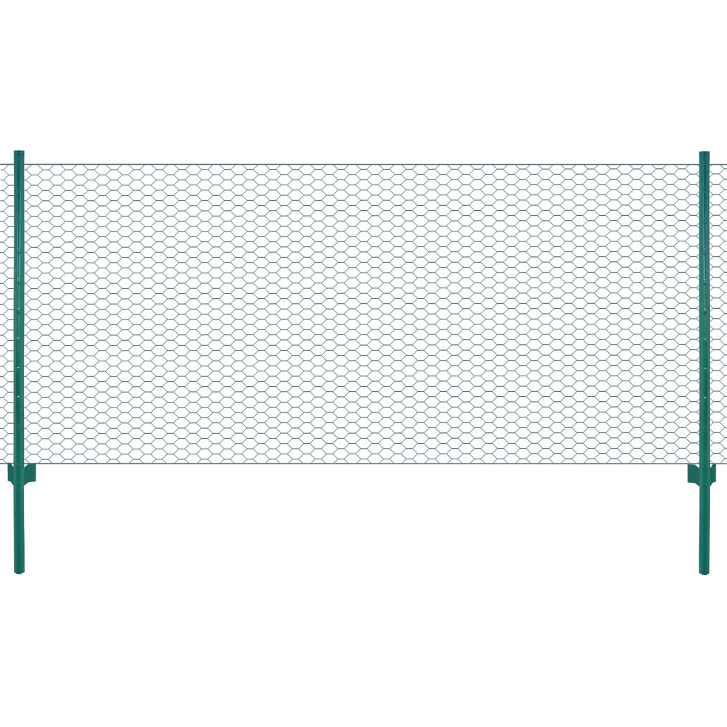 vidaXL Gard din plasă de sârmă cu stâlpi, verde, 25 x 0,5 m, oțel vidaXL Gard din plasă de sârmă cu stâlpi, verde, 25 x 0,5 m, oțel