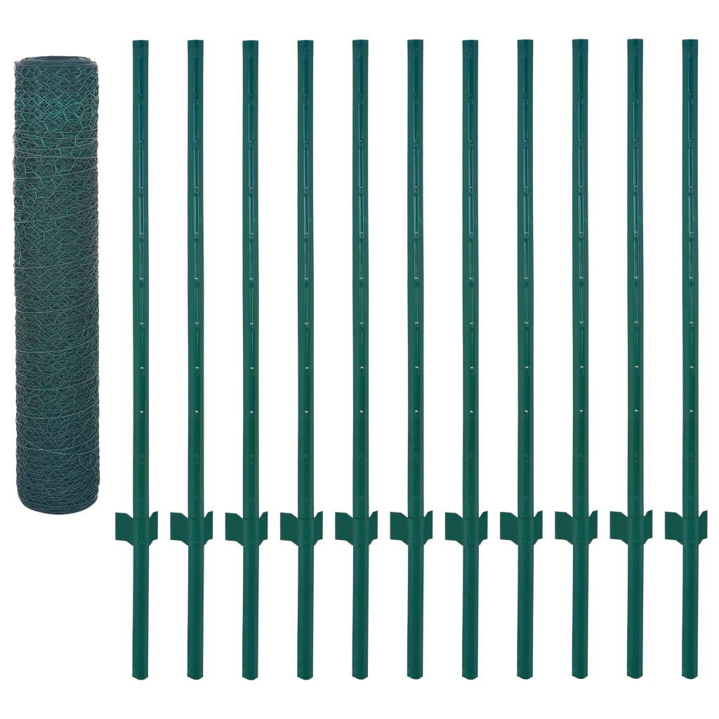 vidaXL Gard din plasă de sârmă cu stâlpi, verde, 25 x 0,75 m, oțel vidaXL Gard din plasă de sârmă cu stâlpi, verde, 25 x 0,75 m, oțel
