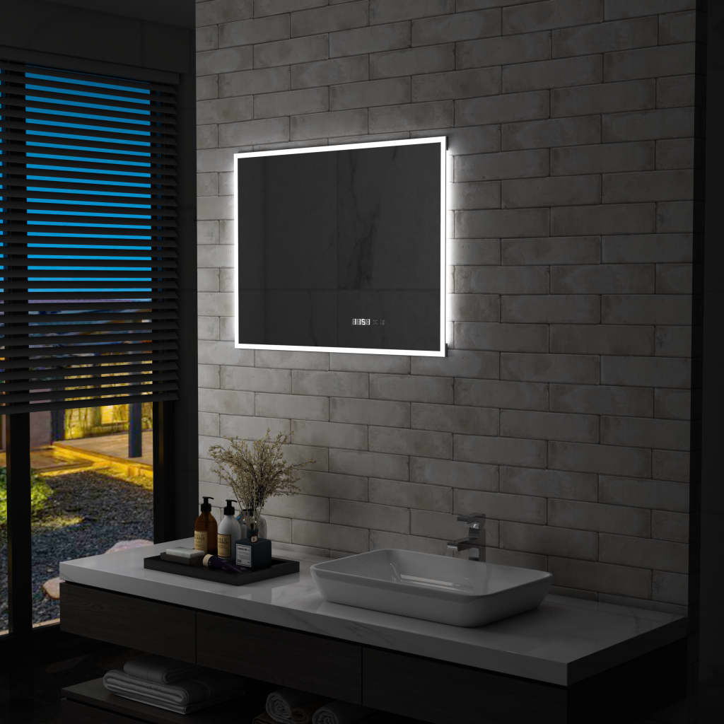 vidaXL Oglindă cu LED de baie cu senzor tactil și afișaj oră, 80x60 cm vidaXL Oglindă cu LED de baie cu senzor tactil și afișaj oră, 80x60 cm
