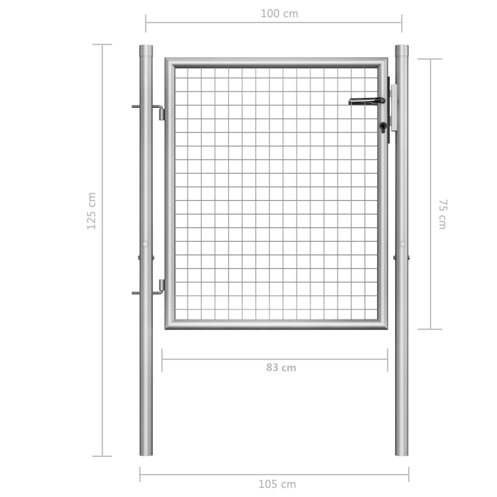 vidaXL Poartă de grădină, argintiu, 105 x 125 cm, oțel galvanizat vidaXL Poartă de grădină, argintiu, 105 x 125 cm, oțel galvanizat