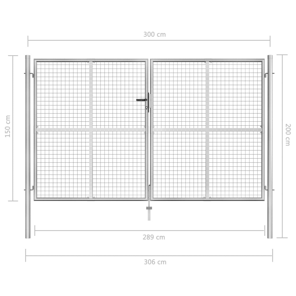 vidaXL Poartă de grădină, argintiu, 306 x 200 cm, oțel galvanizat vidaXL Poartă de grădină, argintiu, 306 x 200 cm, oțel galvanizat