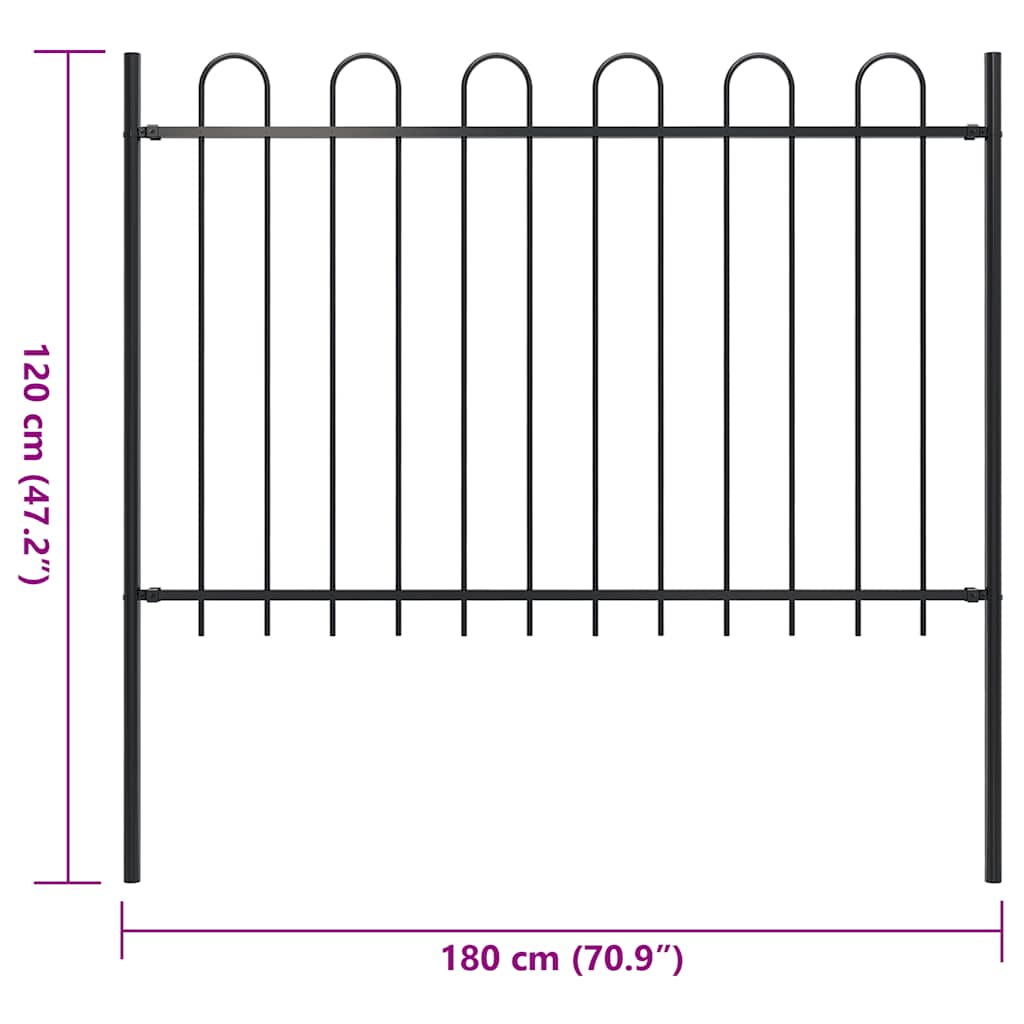 vidaXL Gard de grădină cu vârf circular din oțel, 181x120 cm, negru