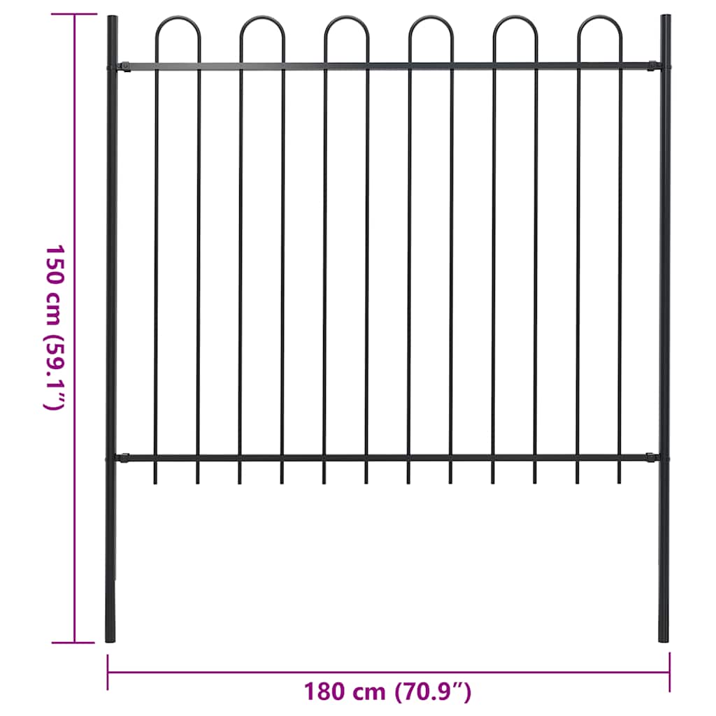 vidaXL Gard de grădină cu vârf circular, oțel, 181x150 cm, negru