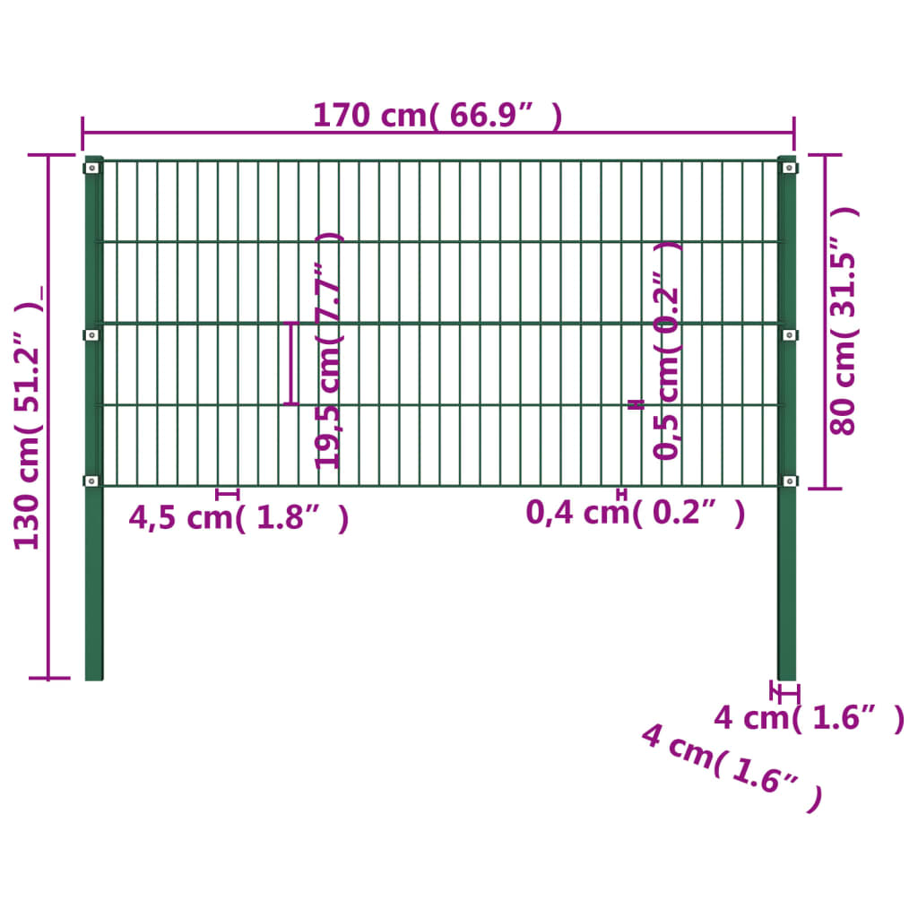 vidaXL Panou de gard cu stâlpi din fier, verde, 176,5x80 cm vidaXL Panou de gard cu stâlpi din fier, verde, 176,5x80 cm